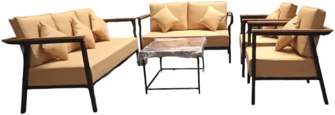 طقم جلسة خارجية لون القماش بيج لون الحديد اسود الطقم مكون من - كنبة ثلاثي 200cmx76cmx90cm كنبة شخصين 154cmx76cmx90cm 2 مفرد 84cmx76cmx90cm طاولة 100cmx70cmx45cm M_2205