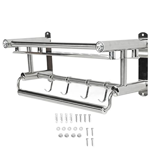 Fafeicy Mensola Portaoggetti per Bagno a Parete, 40x15x15,5 Cm / 15,7x5,9x6,1 Pollici 201 Porta Asciugamani in Acciaio Inossidabile con Ganci e Vassoio, per Doccia