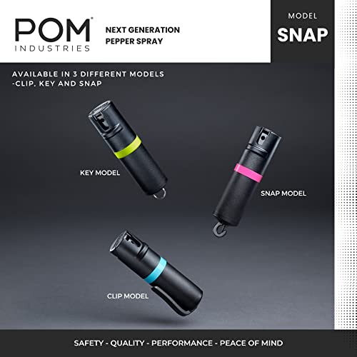 Pom Pepper Spray Black Flip Top Snap Hook - Maximum Strength Oc Spray Self Defense - Tactical Compact & Safe Design - Quick Key Release - 25 Bursts & 10 Ft Range - Accurate Stream Pattern #TOP5