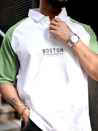 Image of Maniac || Mens || Printed ||Raglan Polo Neck || 3 /4th Sleeve || Cotton ||Oversized ||Polo T-Shirt