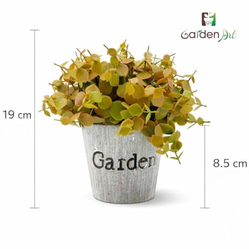 Image of Garden Art Artificial Coin Leaf Eucalyptus Bush in inchGarden inch Planter - Decorative Faux Plant for Desk, Shelf, Table & Office Decoration | Realistic Greenery Home Decor Plant (P-0226Golden)