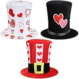 Eurzom 3 Pieces Party Hats for Adults Valentine's Day Costume Hearts Print Top Hat for Wedding Mother's Day Photo Props