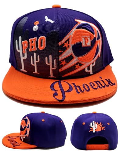 Phoenix New Leader Downtown PHX PHO Desert Cactus Purple Orange Era Snapback Hat Cap miniatura 1