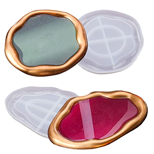 2Pc Large Tray Molds With Edge Oval Round Silicone Molds For Epoxy Resin Cloud Shaped Trinket Tray Jewelry Dish Candle Holder Molds For Resin Art Concrete Polymer Clay Crafts Home Table Decor #TOP14