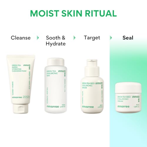 Image of Innisfree Green Tea Seed Moisturiser with Hyaluronic Acid 50Ml| Hydrating & Soothing Face Cream | Non oily & Sticky | Korean Skincare for Dry & Dehydrated Skin For Dry Skin, Normal & Sensitive Skin