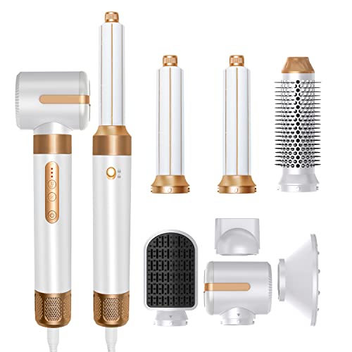 Pinsel Haare Haarbürste Air Styler 7 in 1, 1400w Föhn mit Diffusor Haartrockner mit 3 Temperatur, 30mm Air Lockenstab,Stylingbürsten für Trocknen, Locken, Glätten, Styling
