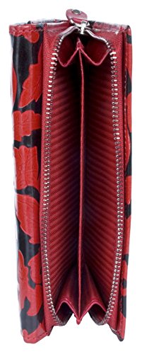 FLW Women's Black-red Clear Coated Genuine Leather Wallet with Leaves Stamping4