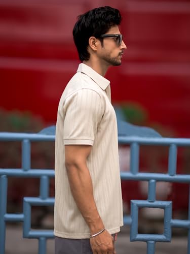 Image of Maniac || Men || Solid || Textured || Polo Neck || Half Sleeve || Cotton T-Shirt
