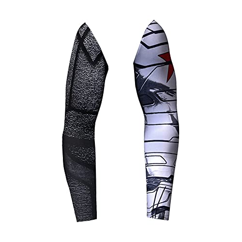 Cosplay Super Hero Soldier UV Sun Protection Arm Sleeves Sports Compression Cooling Sleeve Halloween Super Hero Costume (W-Soldier, Free Size)