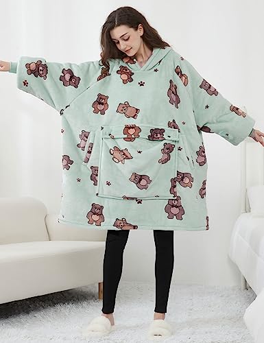 Image of KFUBUO Wearable Blanket Hoodie for Adults With Pocket Bear Hoodie | Sherpa, Fuzzy Blanket Hoodie, Oversized Sweatshirt Blanket, Kangaroo Pouch, Cute Gifts for Women, Cute Stuff
