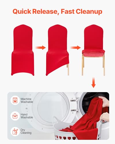 Image of VEVOR Chair Covers, Polyester Spandex Chair Cover, Stretch Slipcovers for Wedding Party Dining Banquet Flat-Front Chair Covers (Red-a, 50PCS)