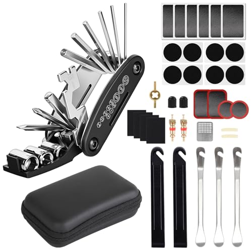 Ninonly Kit Herramientas Bicicleta 16 en 1 con Kit Pinchazos Completo Multiherramienta Robusta y Kit Antipinchazos Bici,Autoadhesivos y Repara Pinchazos con Funda EVA para MTB y Carretera