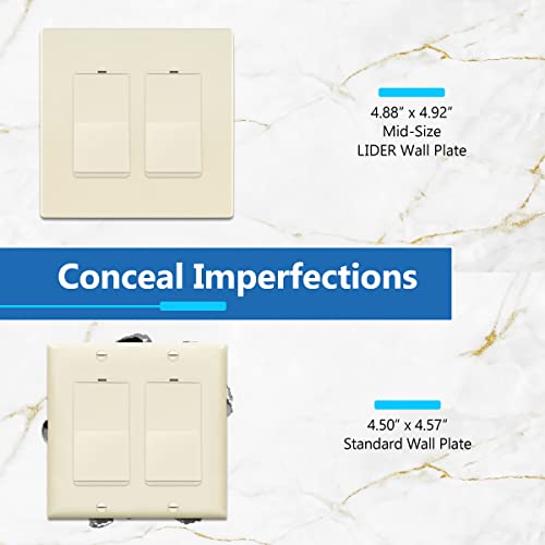 Image of LIDER Double Decorator Switch Cover, Screwless Wall Plate, Mid-Size 2-Gang 4.88 inch x 4.92 inch, LSWP-32M-LA10P, UL Listed, Thermoplastic, Matte Light Almond, 10-Pack