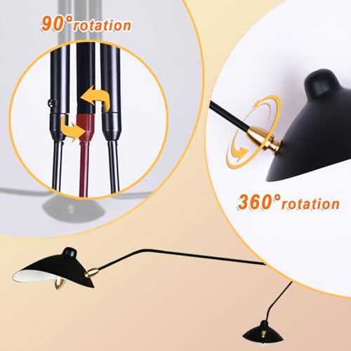 63 Mid-Century Modern Chandelier, Matt Black Adjustable 3-Arms Large Pendant Lighting Fixture for Bedroom Dining Room Living Room Kitchen Island 3-Light