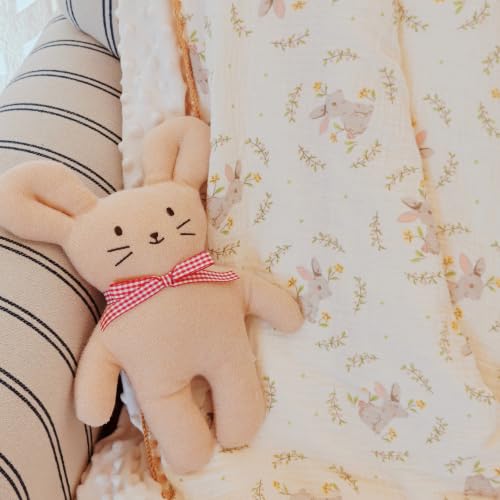 Image of Baby Blanket Cotton Muslin Thick Dotted Backing Double Layer Receiving Blanket 40 inchx40 inch (Rabbit)
