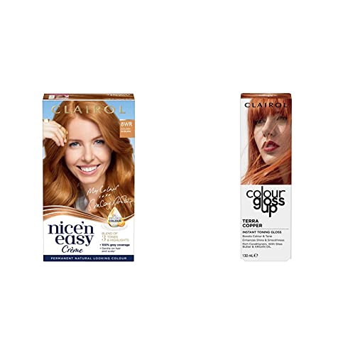 Clairol Nice'n Easy Natural Permanent Hair Dye, 8WR Golden Auburn X Clairol Colour Gloss Up Conditioner, Terra Copper
