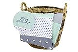 ULLENBOOM ® Babydecke mit Namen und Datum Bestickt, 70x100 cm Mint Grau - Baby Kuscheldecke Personalisiert, aus Oeko-TEX® Baumwolle & Fleece, ideal als Kinderwagendecke oder Spieldecke