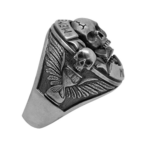 Masonic Skull Over Book Memento Mori Mens Biker Ring, Sterling Silver 925 Custom Made #TOP3