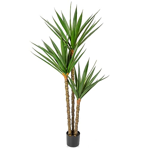 Oairse 5.6ft Artificial Yucca Tree Fake Large Agave Plant with 3 Detachable Agave Heads Tropical Floor Plants Faux Palm Trees for Home Office Corner Indoor Outdoor Decoration, 170cm