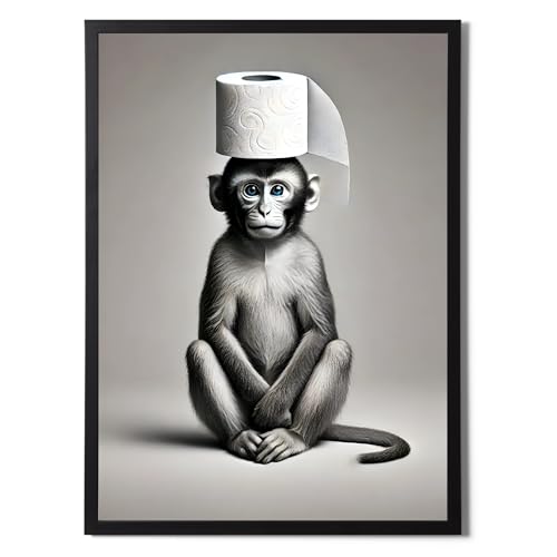 State Media Vision Monkey with Toilet Roll On Head A4 Poster No Frame - 21x29.7cm Size Print - Bathroom Wall Art