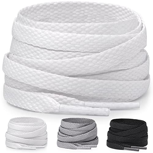 Miscly Sport Schnürsenkel Flach, Dünn, Reißfest [3 Paar] für Sneaker, Laufschuhe und Sportschuhe - 6 mm breit (114 cm, Weiß) Cover