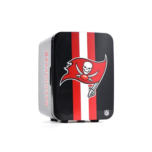 Image of Ukonic NFL Tampa Bay Buccaneers 15-Can Mini Fridge 10L - AC /DC Powered, Official Team Colors & Logo, Portable Cooler for Tailgates, Home, Office, or Car