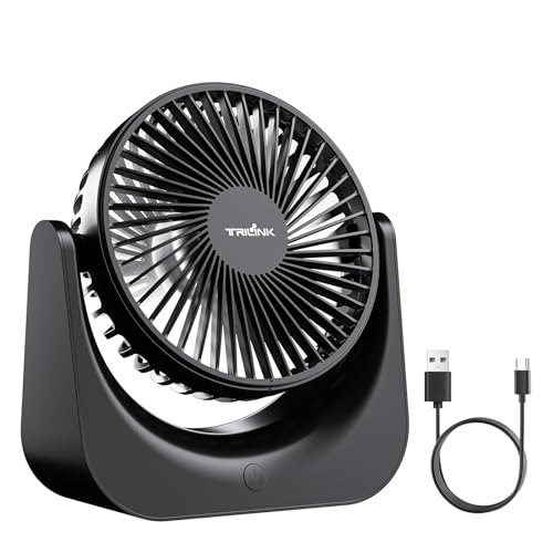 TRILINK Mały wentylator biurkowy USB – mini wentylator stołowy z 5 ustawieniami prędkości i regulowanym nachyleniem, ultra cichy, zasilany przez USB, przenośny wentylator chłodzący do domu, biurka