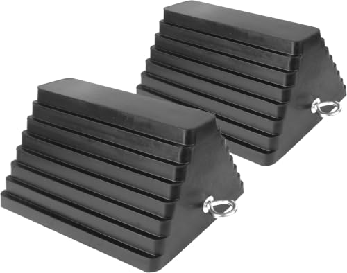 Image of MaxxHaul Rubber Wheel Chock, Large 10 inch x 8 inch x 6 inch Heavy Duty Tire Stop with Non Slip All Weather Grip, Oil Resistant Rubber Block with Steel Eyebolt for Vehicle and Trailer Safety (80681) (Pack of 5)