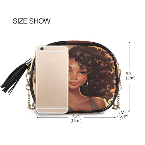 ALAZA Women's Portrait Of The Beautiful African Woman PU Leather Crossbody Bag Shoulder Purse with Tassel3