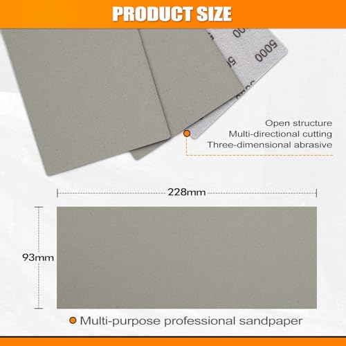 Image of POLIWELL Auto Performance Sandpaper 3 Pack 3.6 inchx9 inch 5000 Grit | Fine Grade Abrasive Sheet Ideal for Wet Polishing Car Detail Scratches Made for Refined Finishes