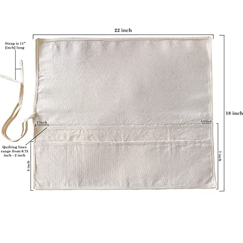 Image of Cotton Inside Empty Brush Holder Canvas For Artist 32 Slots Easy To Care Paint Brush, Drawing Pen, Palette Knife, Acrylic, Oil, Watercolor, Gouache Roll Up Brush Storage 55 X 45 Cm, White