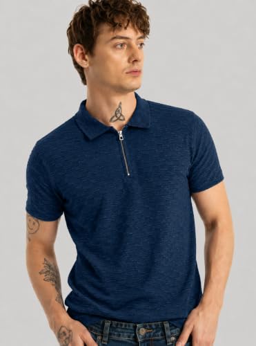 Image of Preneum Men's Solid Polycotton T-Shirt | Collared Neck | Half Sleeve | Regular Fit | Everyday Casual Wear (Available in Plus Sizes)