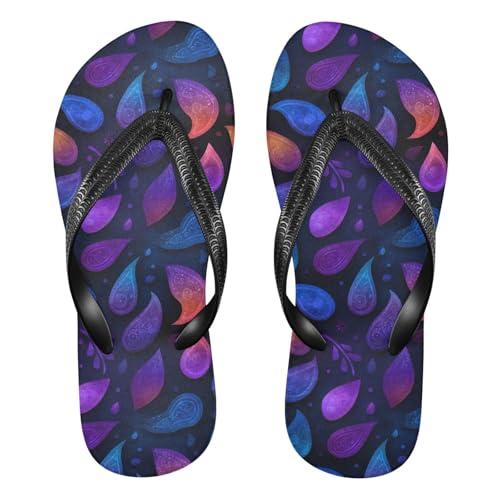 Flip Flop Sandals Blue Paisley Print for Women Men Beach Outdoor XS