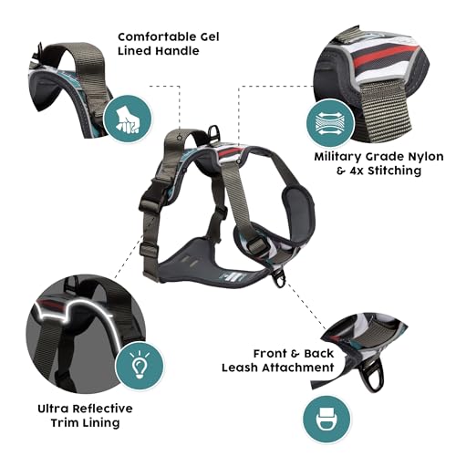 Embark Adventure Dog Harness, Reflective Trim No Pull Dog Harness Medium Sized Dogs - Military Grade Nylon, Front Clip with Gel Lined Handle.