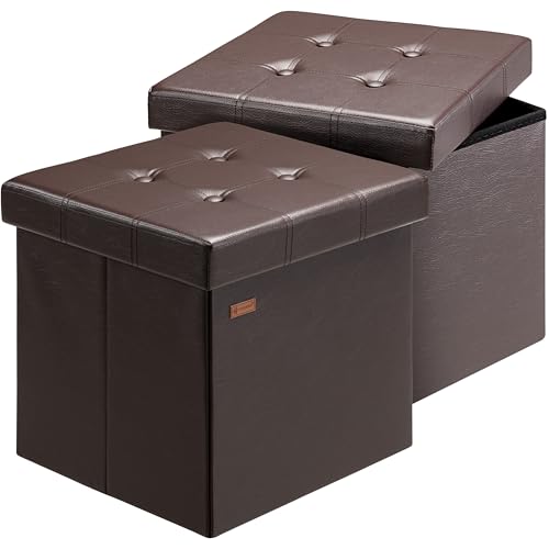 Casaria® 2X Tabouret Cube Brun avec Espace de Rangement Pouf 38 x 38 x 38 cm Coffre de Rangement Similicuir Repose-Pied