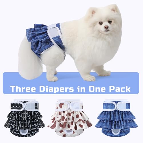 Image of Washable Dog Diapers Female 3 Pack Reusable Highly Absorbent Doggie Diaper, Flexible Doggy Diaper Female Durable Leak-Proof Diapers. X-Small, Animal Print