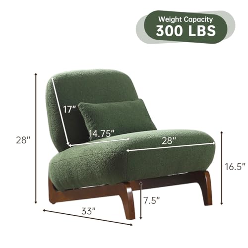 Image of Modern Upholstered Lounge Chair | Premium Fabric Accent Chair with Solid Wooden Legs | Comfortable Single Seater for Living Room, Bedroom & Office (Green)