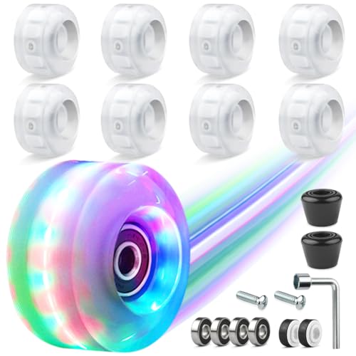 8 Pack 82A Motion-Activated Glow Skate Wheels with Bearings (54x32mm) – No...
