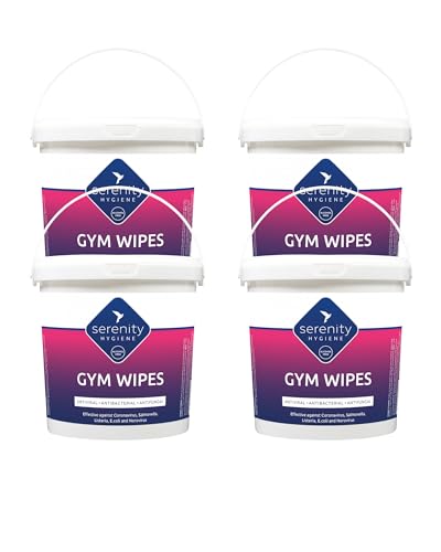 Antibacterial Gym Cleaning Wipes - Alcohol free large strong wipes for sanitising gym equipment and surfaces Pack of 4