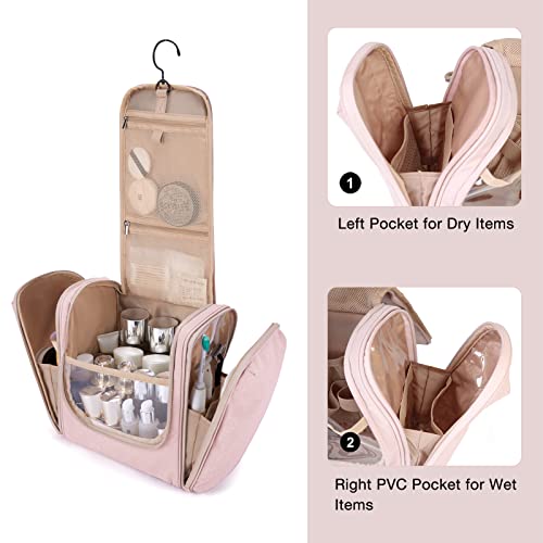BAGSMART Toiletry Bag for Women, Travel Organizer with hanging hook, Water-resistant Cosmetic Makeup Bag for Shampoo, Full Sized Container, Toiletries3