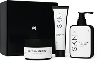 SKN Craft Co. Menâ€™s Facial Care Kit | Aloe Vera Face Wash 3oz | Hyaluronic Moisturizer 2oz | Charcoal Exfoliating Scrub 2oz | 3 Piece Complete Daily Skin Care System | Look + Feel Your Best [Scented]