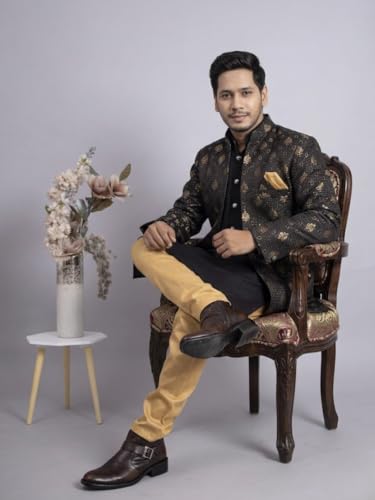 Image of XEPON Men's Jacquard Ethnic Wear Kurta Pajama With Stylish Long Jacket Set