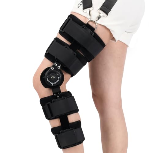 ZENSTEEL Rodillera Ajustable ROM Inmovilizador de rodilla con bisagras ROM Soporte De Rodilla Ajustable postoperatorio Inmovilizador de rodilla para hombres y mujeres(Viene con correa para el hombro)