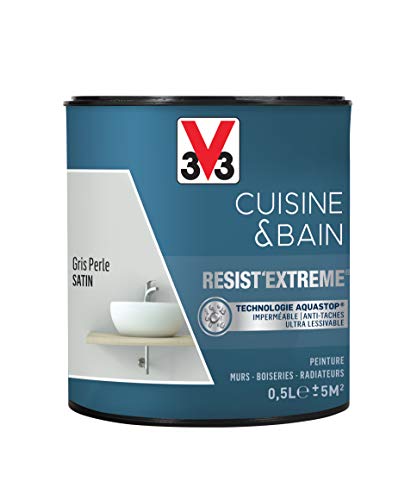 V33 Peinture multi-supports monocouche Cuisine & Bain Resist'Extrême® Satin, Gris Perle, 0,5L