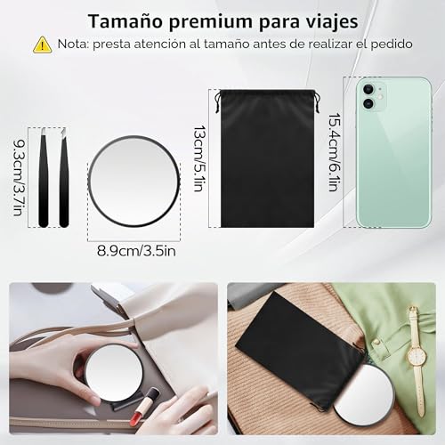 Miniatura 8 de Miyadiva Espejo De Aumento Conjunto, 20x 30x 40x Espejo De Maquillaje Con Ventosa, Espejos De 9 Cm, Con 2 Pinzas Y Bolsa De Almacenamiento, Ideal Para Viajes, El Cuarto De Baño, Regalo Para Mujer