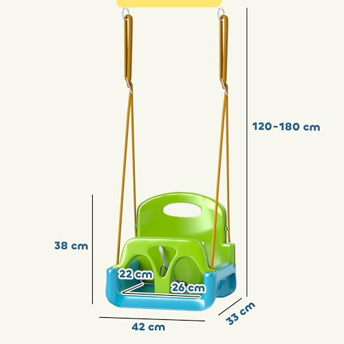 Outsunny Altalena Per Bambini 3 In 1 Da Interno Ed Esterno, Età 9-36 Mesi, Altalena Da Giardino Con Corda Regolabile E Cintura Di Sicurezza, 42X33X120-180 Cm, Verde Scuro - 7