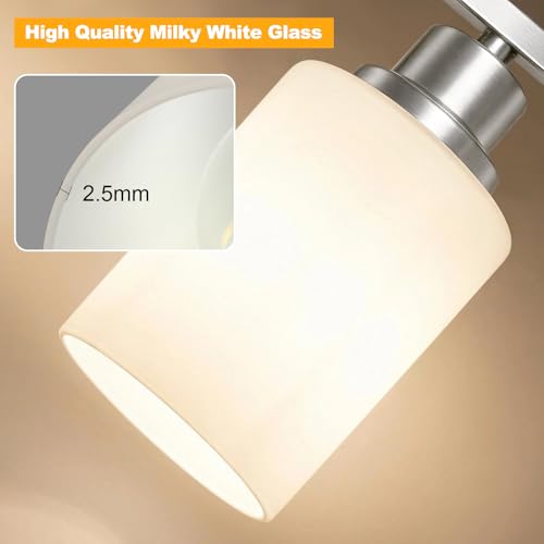 Image of Unicozin 3-Light Bathroom Light Fixtures, Modern Brushed Nickel Vanity Light Over Mirror, Wall Sconces with Milky White Glass Shades for Living Room Bedroom Hallway E26 Base