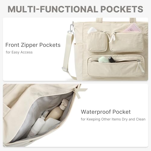 G4Free Tote Bag for Women, Lightweight Work Bag with 15" Laptop Pocket for Teacher Nurse Casual Shoulder Bag for Travel Daily-Beige — view 5