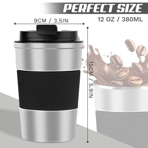 Image of Vacuum Insulated Stainless Steel Travel Coffee Mug,Leak Proof Cup with Lid | 304 stainless steel mug with vacuum insulation, leak proof lid, silicone grip and car cup holder friendly design