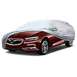 QUYDDC Full Car Cover Universal 6 Layers Outdoor Thicked All Weather Cover, Sunshield, Waterproof, Snow Proof, UV Proof, Scratch Proof, Bird Droppings, 6 Reflective Strips, Fits Sedans up 197'-208'